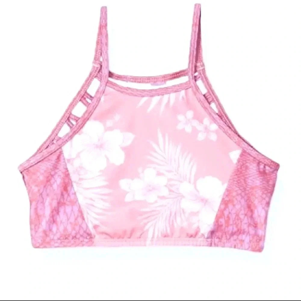 Heart & Harmony Tropical Floral Pink Snake Print Bikini Top Girl’s 16 XS